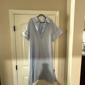 Pomander Place Light Blue Striped Midi Dress